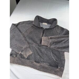 Zenana Women Charcoal Mineral Wash Quarter Zip Sweatshirt OTW-4370Y Large